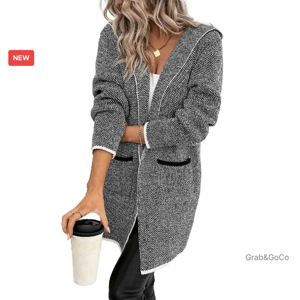 Oversized Chunky Cardigan Sweater Open Front Hooded Y2K Chic Cozy Fall